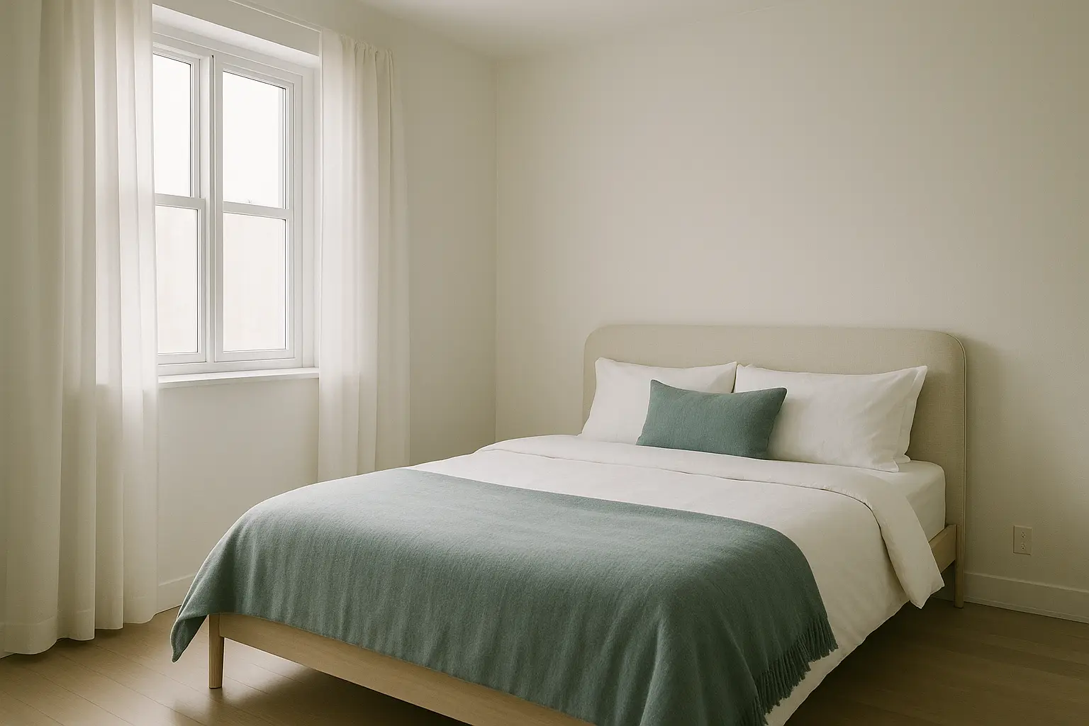 Habitación serena de invierno con luz natural suave y manta acogedora